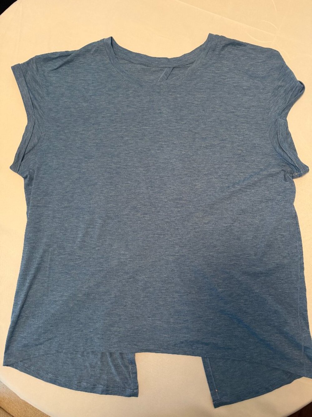 Lululemon Blue Open Back Short Sleeve Yoga Top Size 12 Relaxed Fit Athleisure